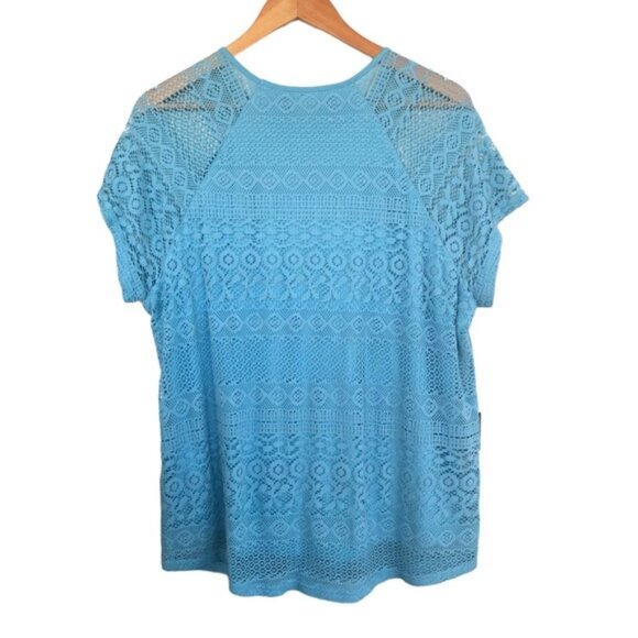 Chaps Teal Lace Pullover Top Short Sleeve 1X Plus Size - Picture 5 of 9